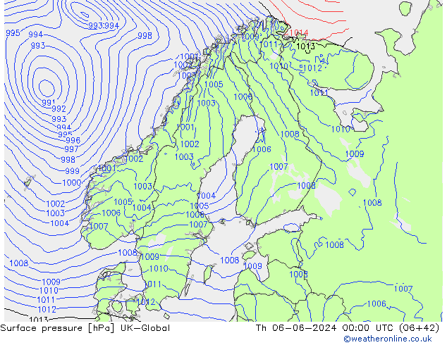 приземное давление UK-Global чт 06.06.2024 00 UTC