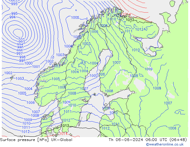 Surface pressure UK-Global Th 06.06.2024 06 UTC