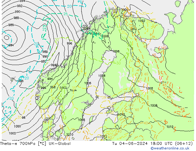 Theta-e 700hPa UK-Global Di 04.06.2024 18 UTC