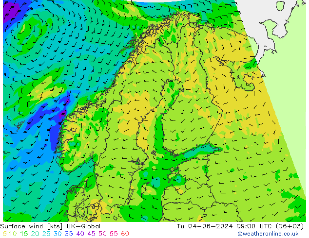 Vento 10 m UK-Global Ter 04.06.2024 09 UTC
