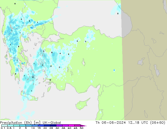 Yağış (6h) UK-Global Per 06.06.2024 18 UTC