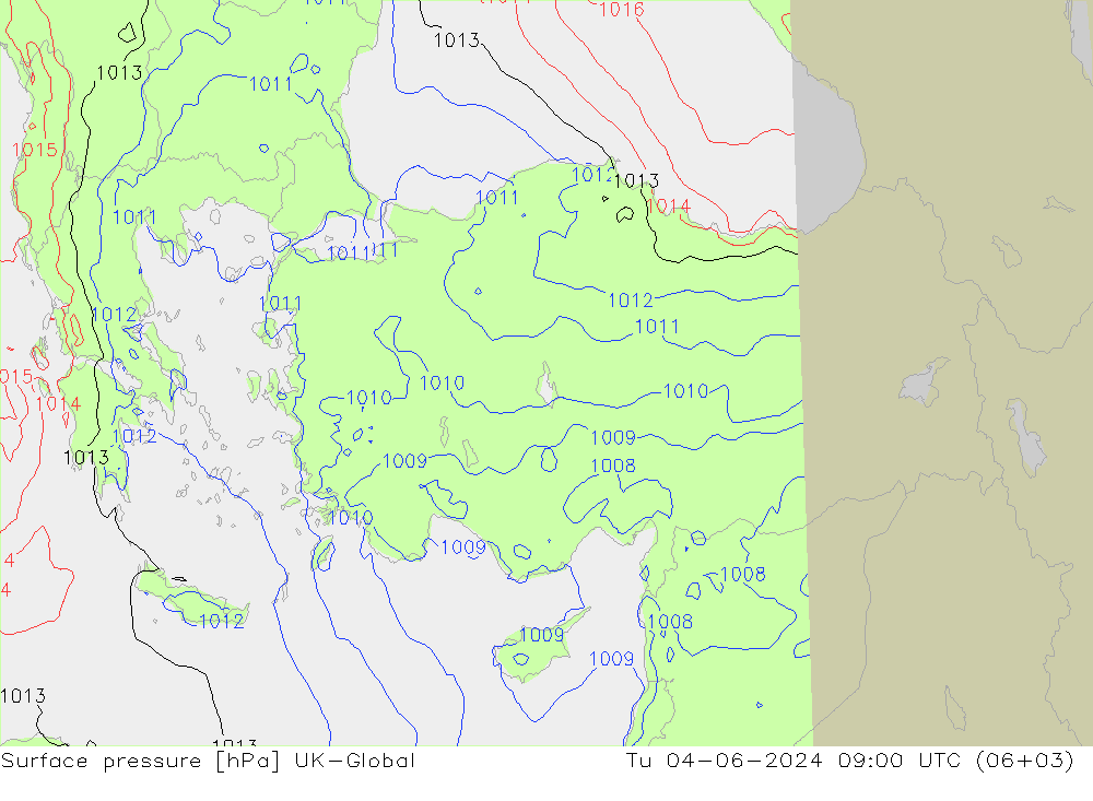 Surface pressure UK-Global Tu 04.06.2024 09 UTC