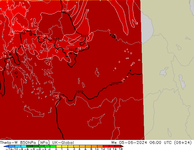 Theta-W 850hPa UK-Global wo 05.06.2024 06 UTC