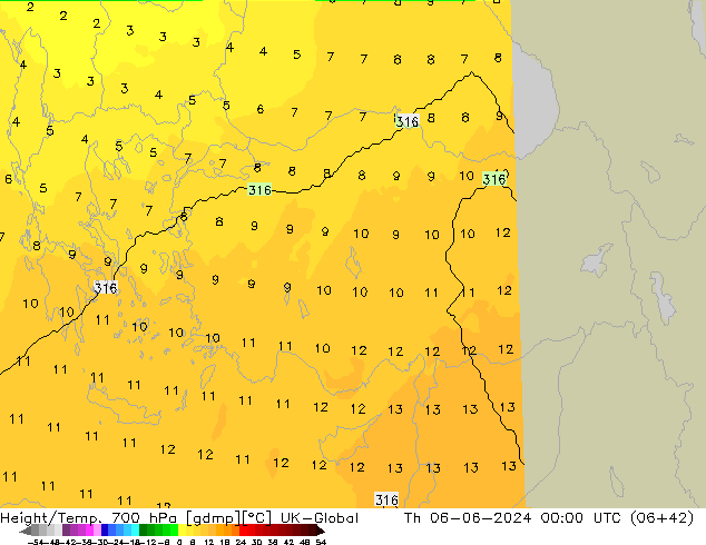 Hoogte/Temp. 700 hPa UK-Global do 06.06.2024 00 UTC