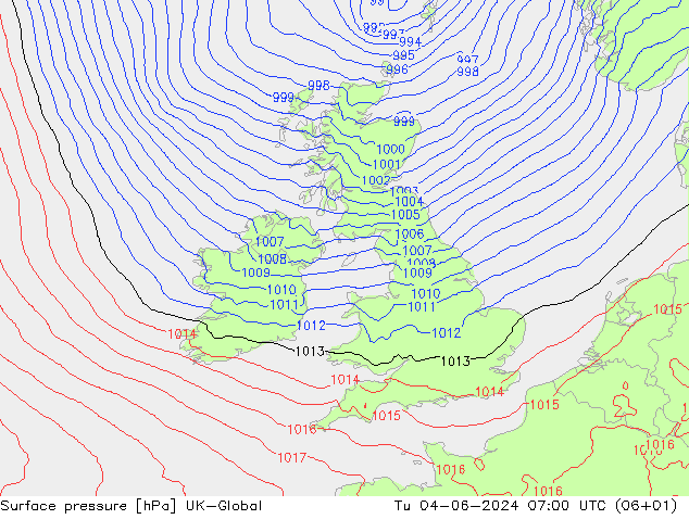 приземное давление UK-Global вт 04.06.2024 07 UTC