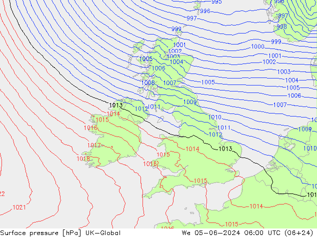 Atmosférický tlak UK-Global St 05.06.2024 06 UTC