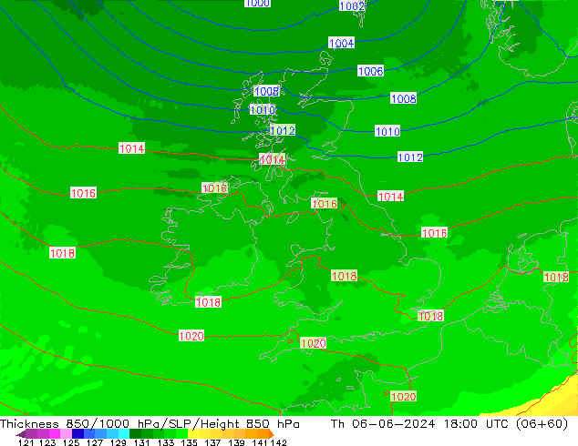 Thck 850-1000 гПа UK-Global чт 06.06.2024 18 UTC