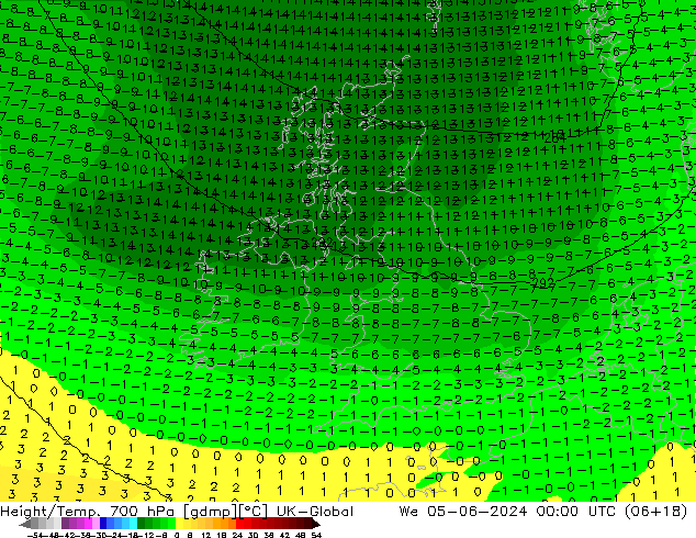 Height/Temp. 700 hPa UK-Global We 05.06.2024 00 UTC