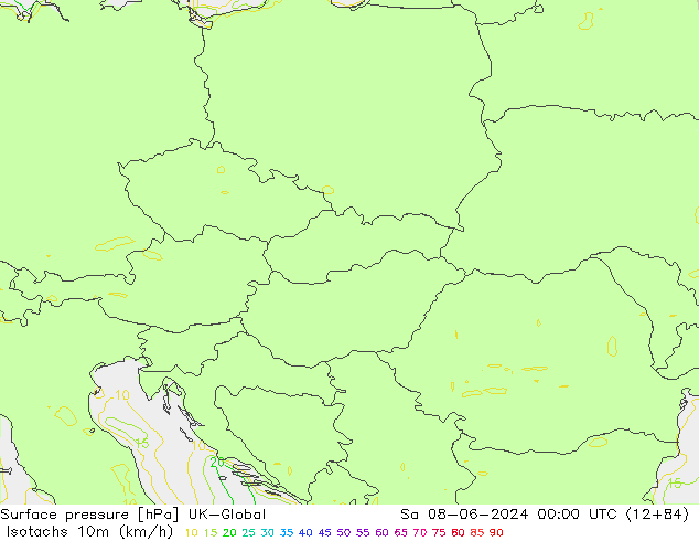 Isotachs (kph) UK-Global  08.06.2024 00 UTC