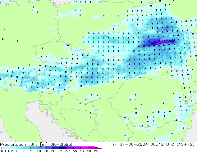 Précipitation (6h) UK-Global ven 07.06.2024 12 UTC