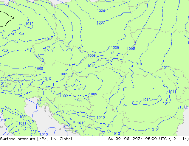 Atmosférický tlak UK-Global Ne 09.06.2024 06 UTC
