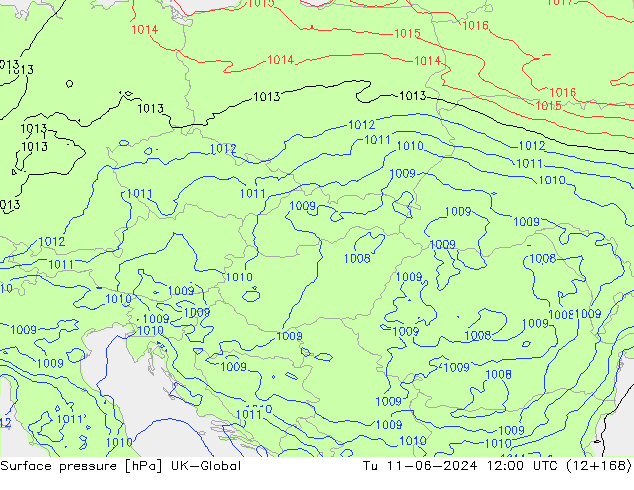 Surface pressure UK-Global Tu 11.06.2024 12 UTC