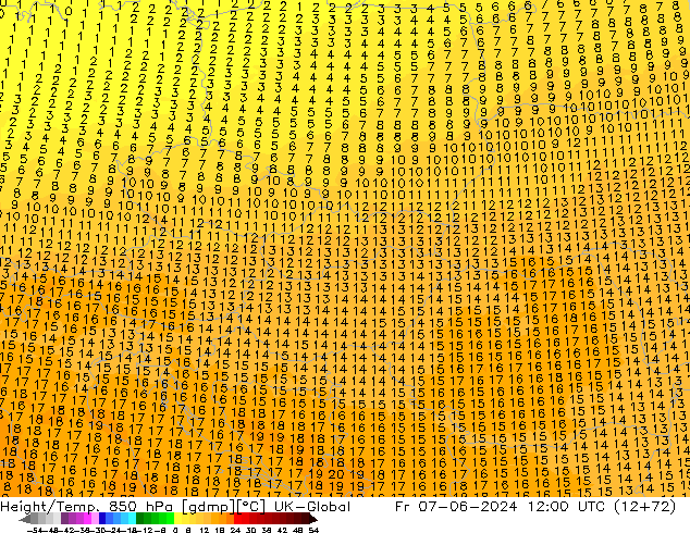 Height/Temp. 850 hPa UK-Global Fr 07.06.2024 12 UTC