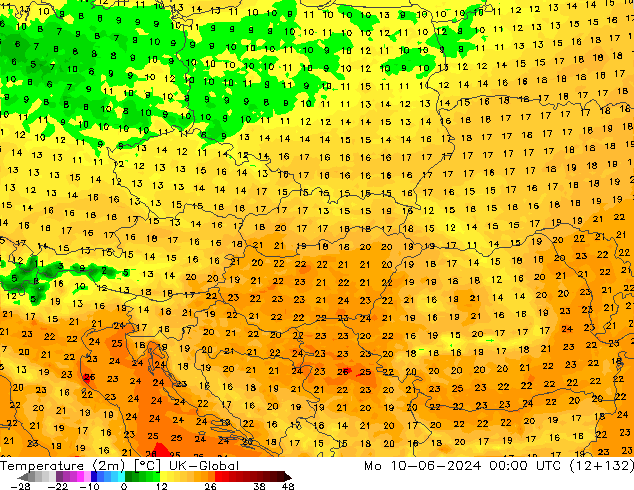 Temperature (2m) UK-Global Mo 10.06.2024 00 UTC