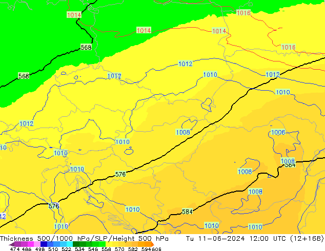 Thck 500-1000hPa UK-Global Út 11.06.2024 12 UTC