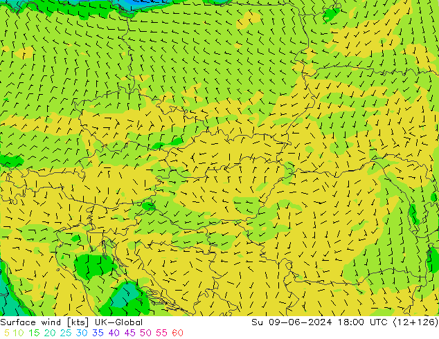 ветер 10 m UK-Global Вс 09.06.2024 18 UTC