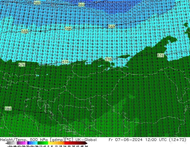 Geop./Temp. 500 hPa UK-Global vie 07.06.2024 12 UTC