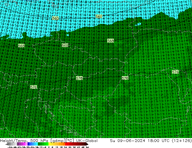 Height/Temp. 500 hPa UK-Global Ne 09.06.2024 18 UTC