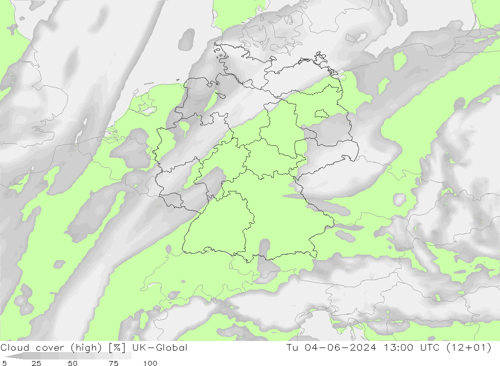 Cloud cover (high) UK-Global Tu 04.06.2024 13 UTC