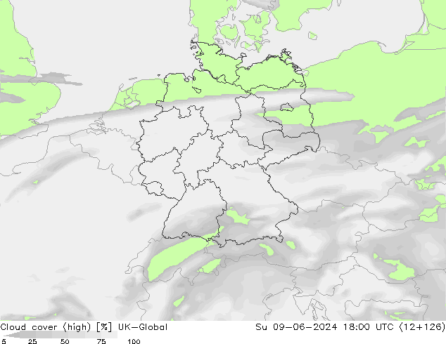 Cloud cover (high) UK-Global Su 09.06.2024 18 UTC