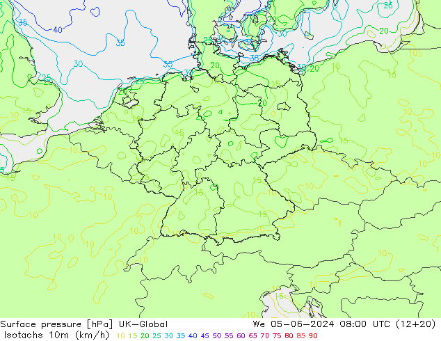 Isotachs (kph) UK-Global We 05.06.2024 08 UTC