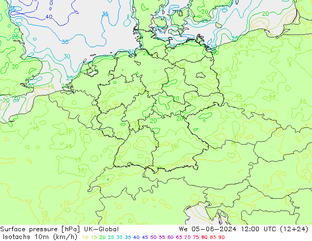 Isotachen (km/h) UK-Global wo 05.06.2024 12 UTC