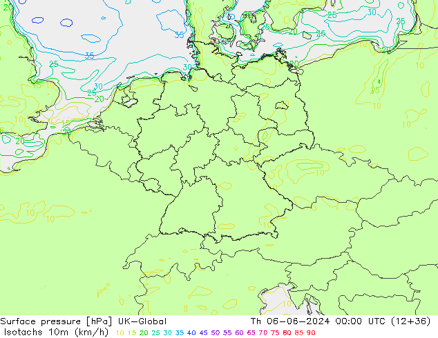 Isotachs (kph) UK-Global Th 06.06.2024 00 UTC