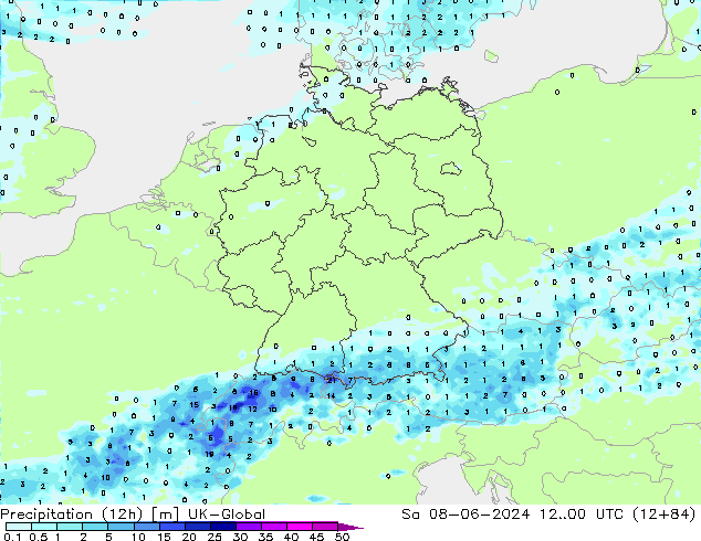 Precipitation (12h) UK-Global Sa 08.06.2024 00 UTC