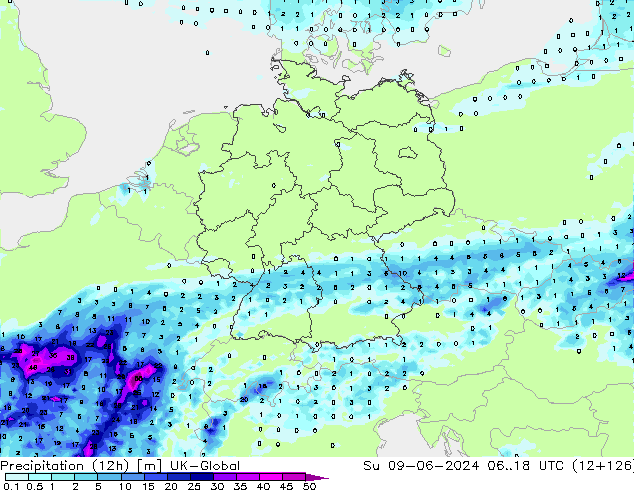осадки (12h) UK-Global Вс 09.06.2024 18 UTC