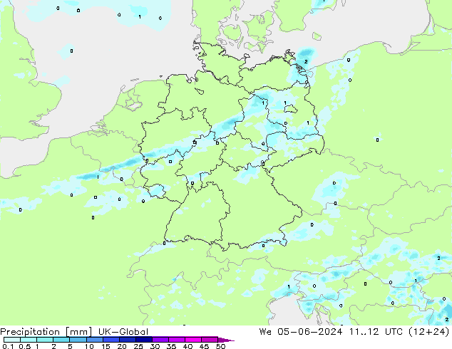 Precipitazione UK-Global mer 05.06.2024 12 UTC