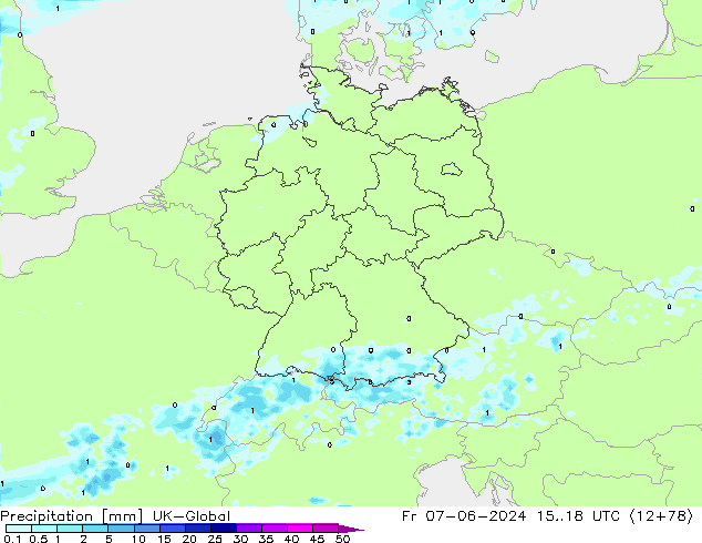 Précipitation UK-Global ven 07.06.2024 18 UTC