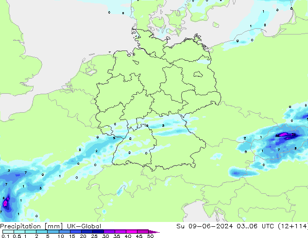 Precipitation UK-Global Su 09.06.2024 06 UTC