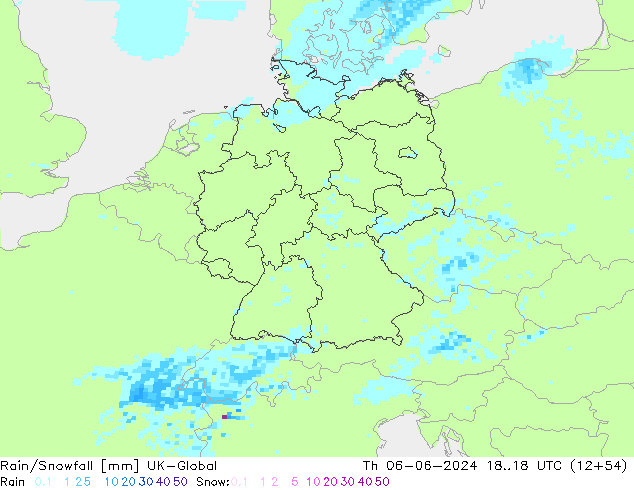 Rain/Snowfall UK-Global Th 06.06.2024 18 UTC