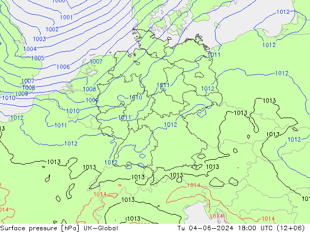 Surface pressure UK-Global Tu 04.06.2024 18 UTC