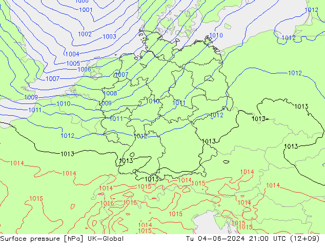 Luchtdruk (Grond) UK-Global di 04.06.2024 21 UTC