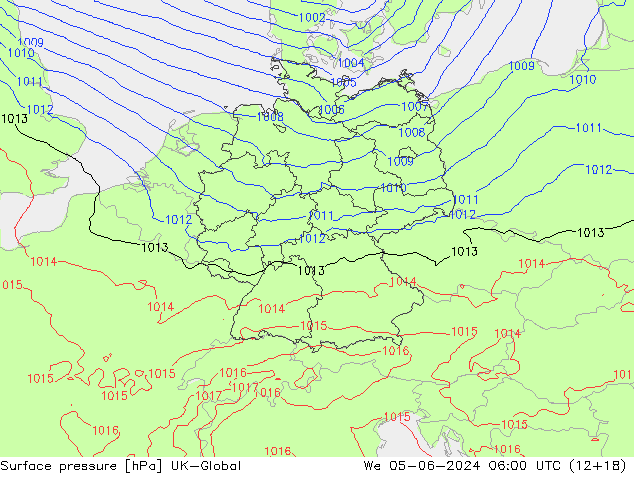 Atmosférický tlak UK-Global St 05.06.2024 06 UTC