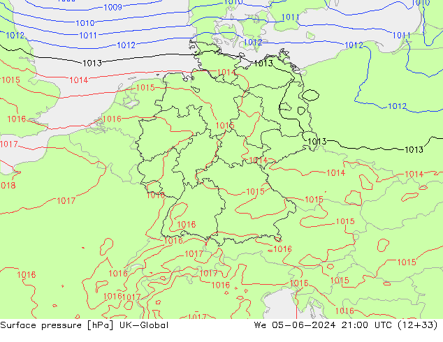 Presión superficial UK-Global mié 05.06.2024 21 UTC