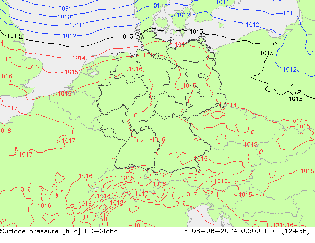 Pressione al suolo UK-Global gio 06.06.2024 00 UTC