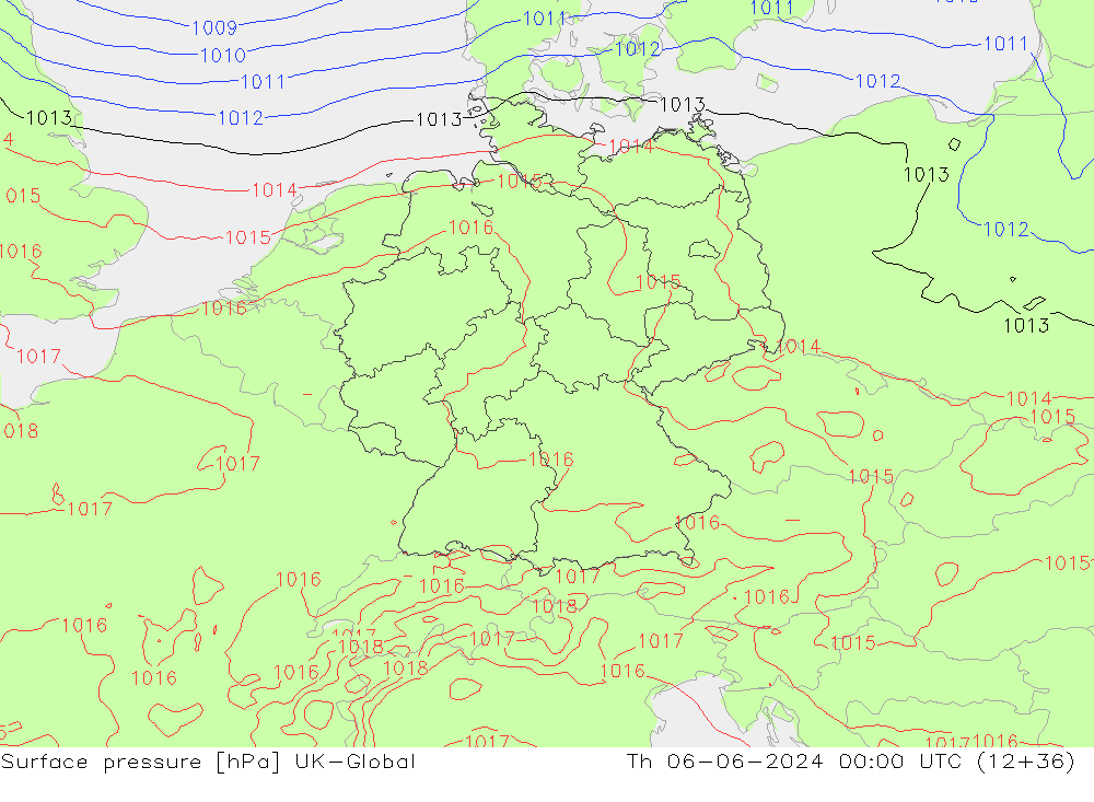 Pressione al suolo UK-Global gio 06.06.2024 00 UTC