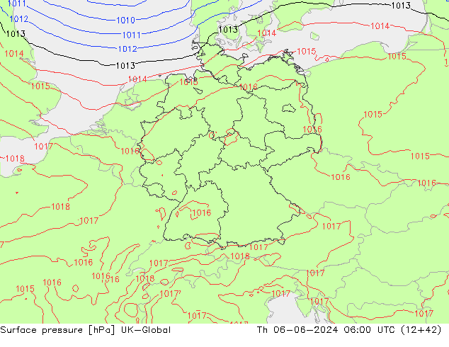 Atmosférický tlak UK-Global Čt 06.06.2024 06 UTC