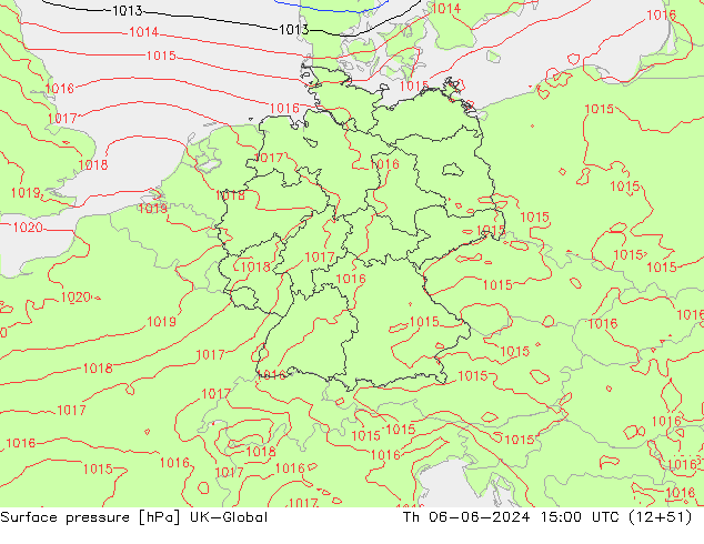 Surface pressure UK-Global Th 06.06.2024 15 UTC