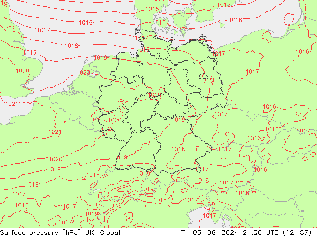 Surface pressure UK-Global Th 06.06.2024 21 UTC