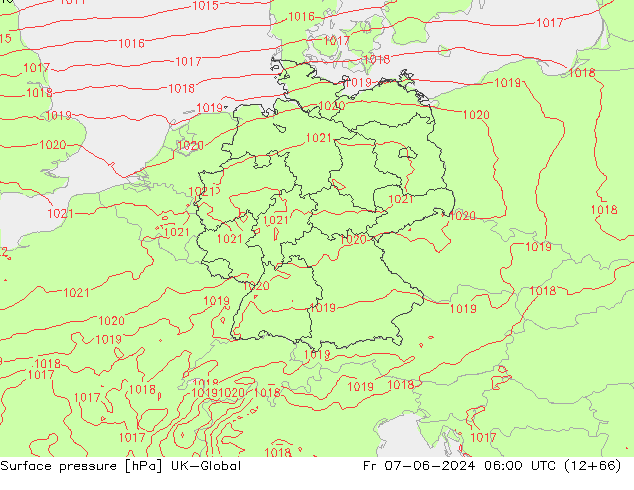 Pressione al suolo UK-Global ven 07.06.2024 06 UTC