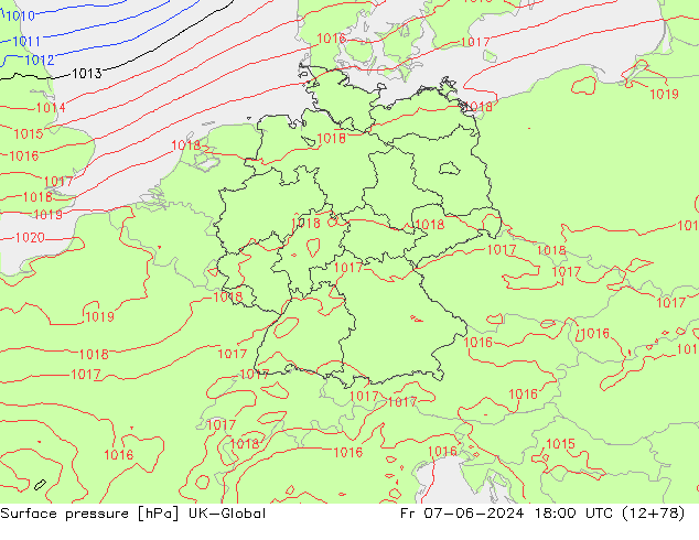 Atmosférický tlak UK-Global Pá 07.06.2024 18 UTC