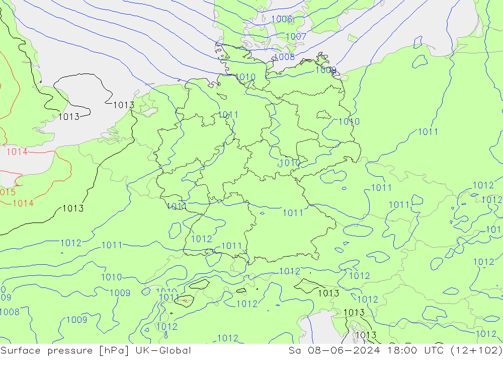 Surface pressure UK-Global Sa 08.06.2024 18 UTC