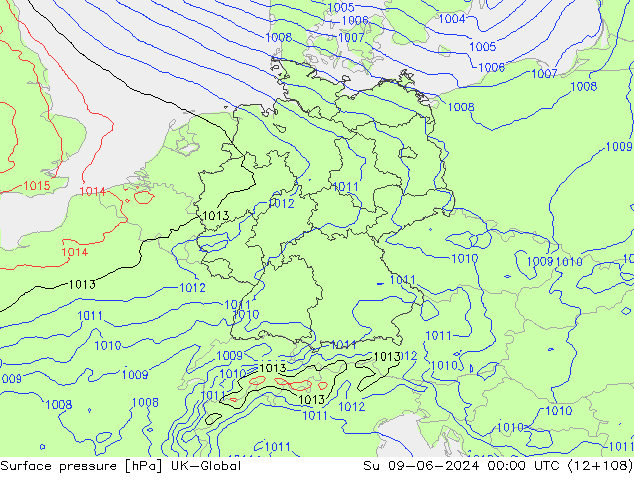Surface pressure UK-Global Su 09.06.2024 00 UTC