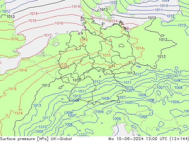 Pressione al suolo UK-Global lun 10.06.2024 12 UTC