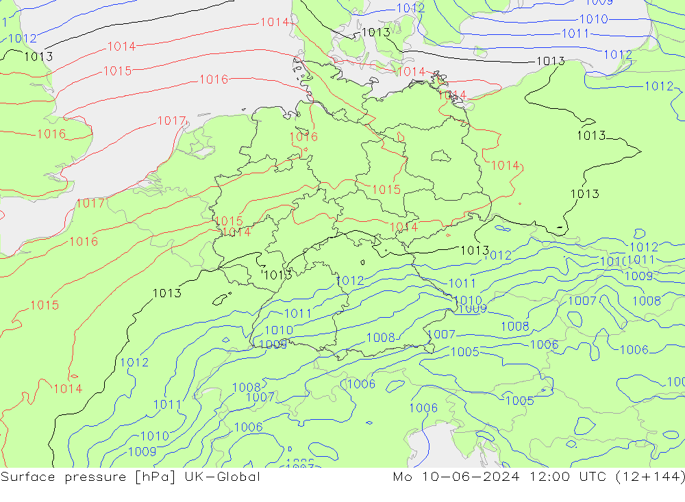 Surface pressure UK-Global Mo 10.06.2024 12 UTC