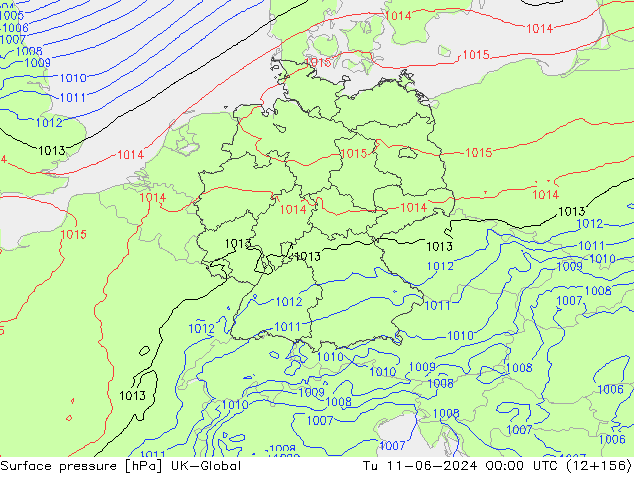 Surface pressure UK-Global Tu 11.06.2024 00 UTC