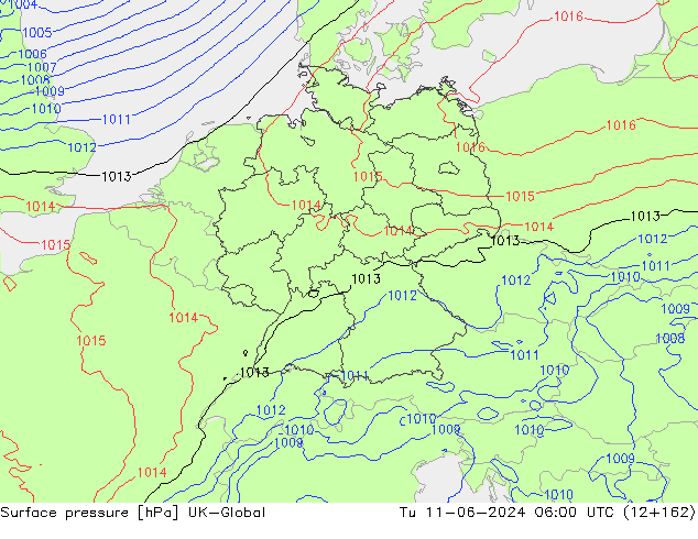 Surface pressure UK-Global Tu 11.06.2024 06 UTC